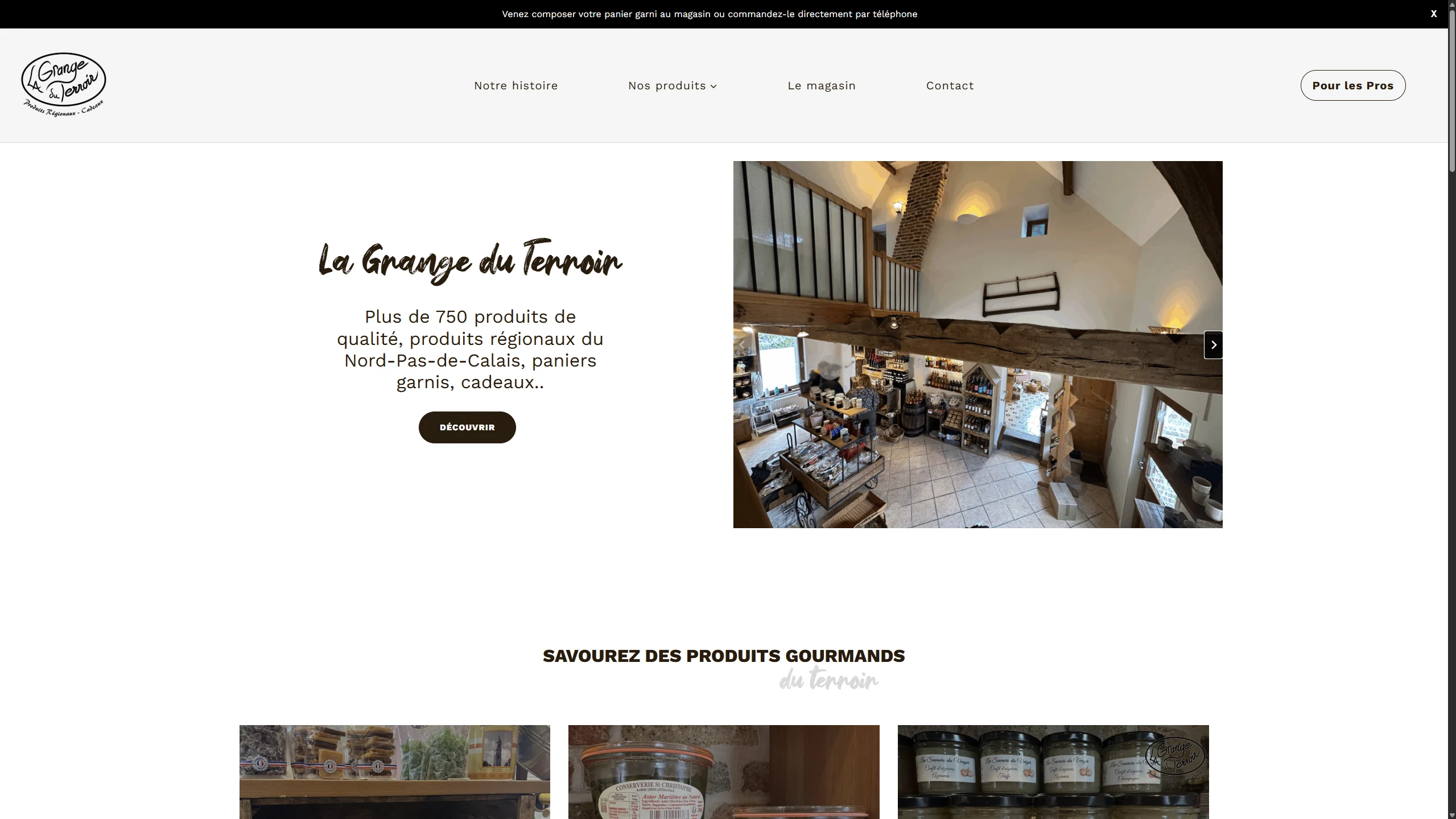 Page d'accueil du site de La Grange Du Terroir après refonte